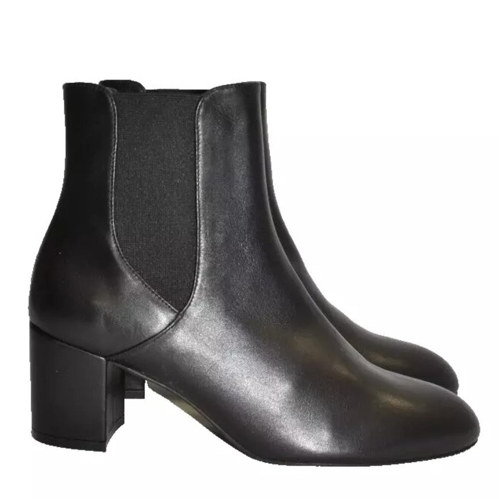 $650 Stuart Weitzman Yuliana 60 Chelsea Boot BLACK LEATHER WALKABLE 7.5 B (PB23)
